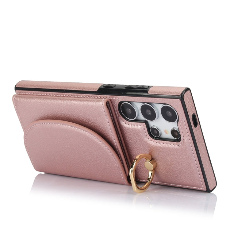 For Samsung Galaxy S24 Ultra 5G YM007 Ring Holder Card Bag Skin Feel Phone Case(Rose Gold) - HoMEdemic™ 