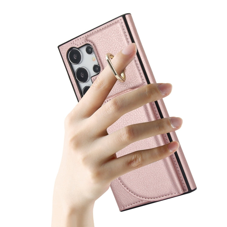 For Samsung Galaxy S24 Ultra 5G YM007 Ring Holder Card Bag Skin Feel Phone Case(Rose Gold) - HoMEdemic™ 