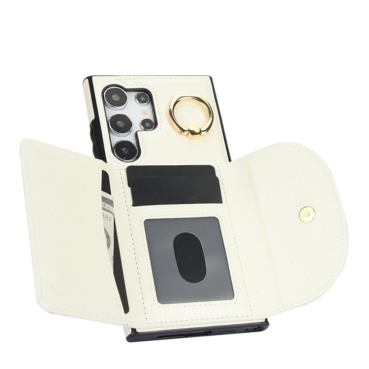 For Samsung Galaxy S24 Ultra 5G YM007 Ring Holder Card Bag Skin Feel Phone Case(White) - HoMEdemic™ 