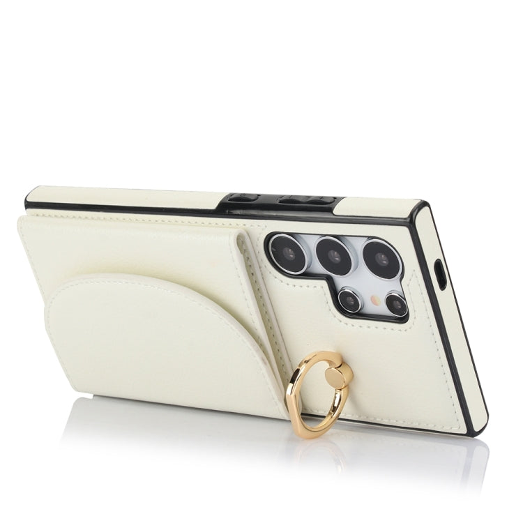 For Samsung Galaxy S24 Ultra 5G YM007 Ring Holder Card Bag Skin Feel Phone Case(White) - HoMEdemic™ 