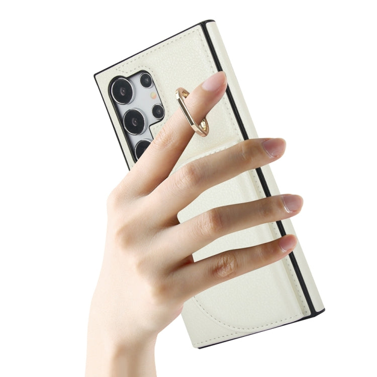 For Samsung Galaxy S24 Ultra 5G YM007 Ring Holder Card Bag Skin Feel Phone Case(White) - HoMEdemic™ 