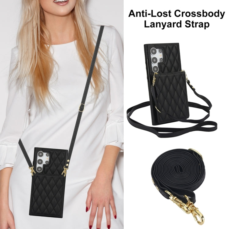 For Samsung Galaxy S24 Ultra 5G YM015 Crossbody Rhombic Card Bag RFID Phone Case(Black) - HoMEdemic™ 