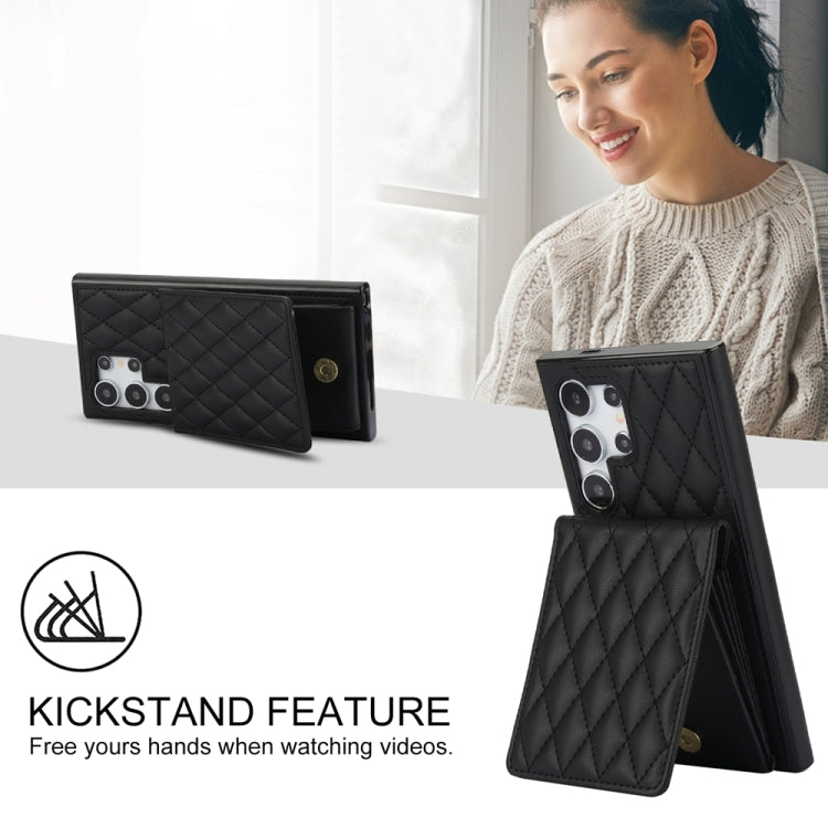 For Samsung Galaxy S24 Ultra 5G YM015 Crossbody Rhombic Card Bag RFID Phone Case(Black) - HoMEdemic™ 