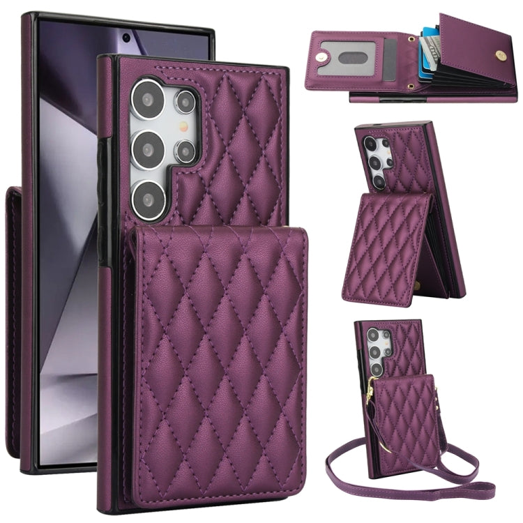 For Samsung Galaxy S24 Ultra 5G YM015 Crossbody Rhombic Card Bag RFID Phone Case(Dark Purple) - HoMEdemic™ 