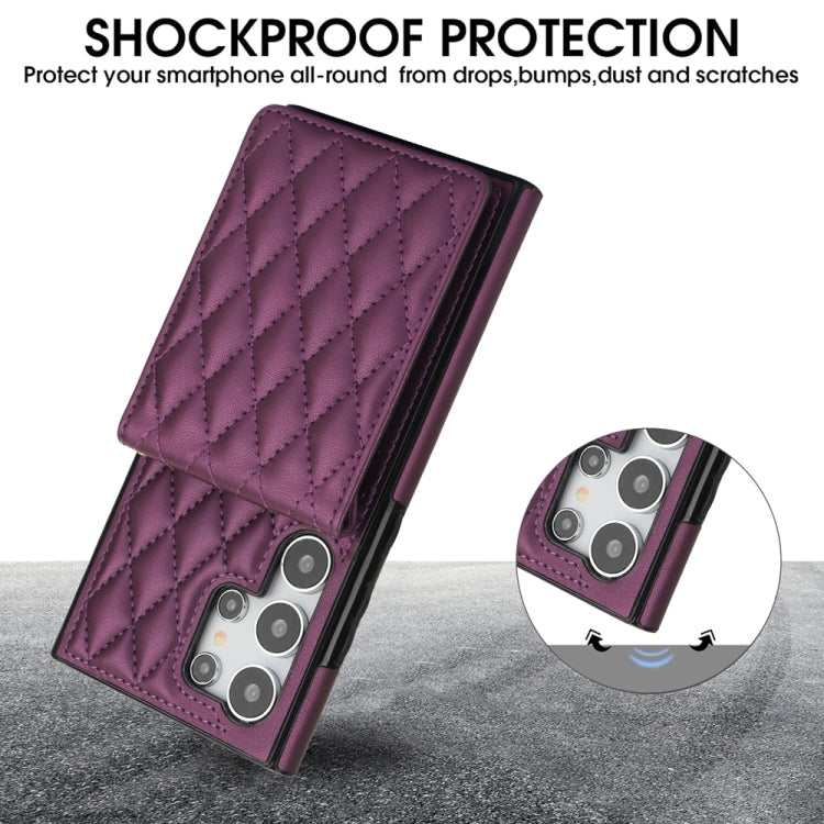 For Samsung Galaxy S24 Ultra 5G YM015 Crossbody Rhombic Card Bag RFID Phone Case(Dark Purple) - HoMEdemic™ 