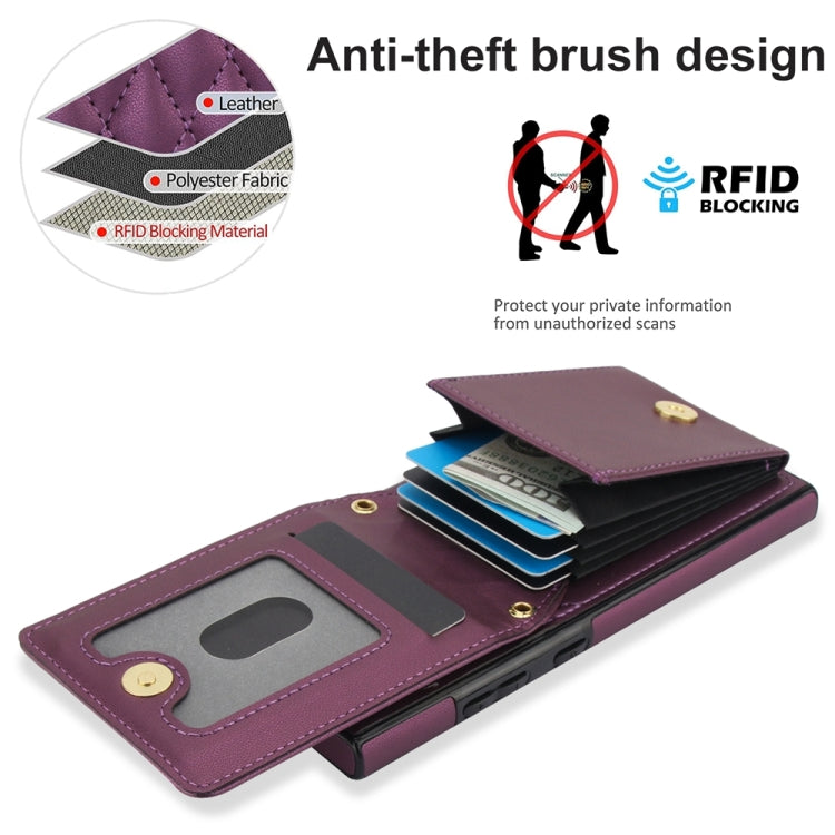 For Samsung Galaxy S24 Ultra 5G YM015 Crossbody Rhombic Card Bag RFID Phone Case(Dark Purple) - HoMEdemic™ 