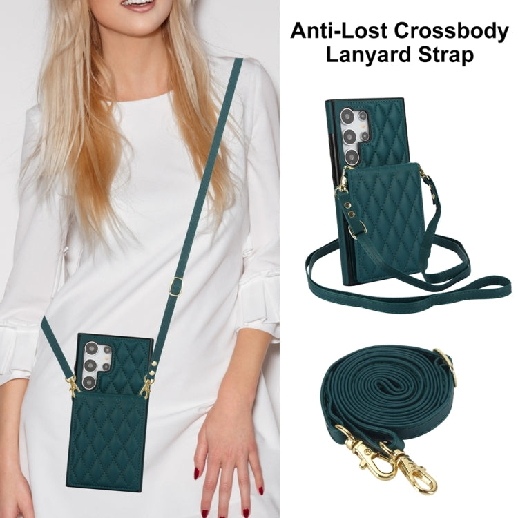 For Samsung Galaxy S24 Ultra 5G YM015 Crossbody Rhombic Card Bag RFID Phone Case(Green) - HoMEdemic™ 