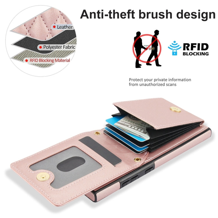 For Samsung Galaxy S24 Ultra 5G YM015 Crossbody Rhombic Card Bag RFID Phone Case(Rose Gold) - HoMEdemic™ 