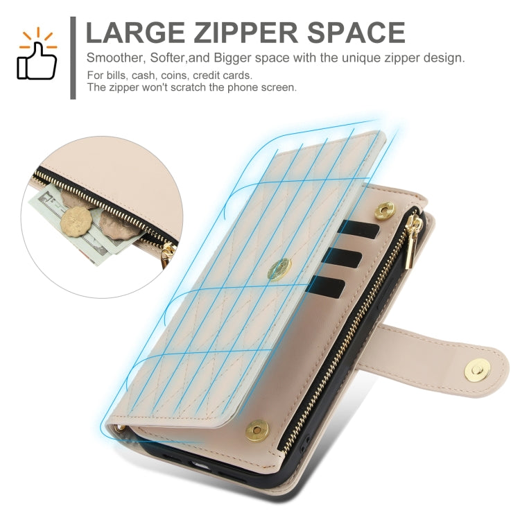 For Samsung Galaxy S24 Ultra 5G YM016 Rhombic Zipper Card Wallet Leather Phone Case with Lanyard(Apricot) - HoMEdemic™ 