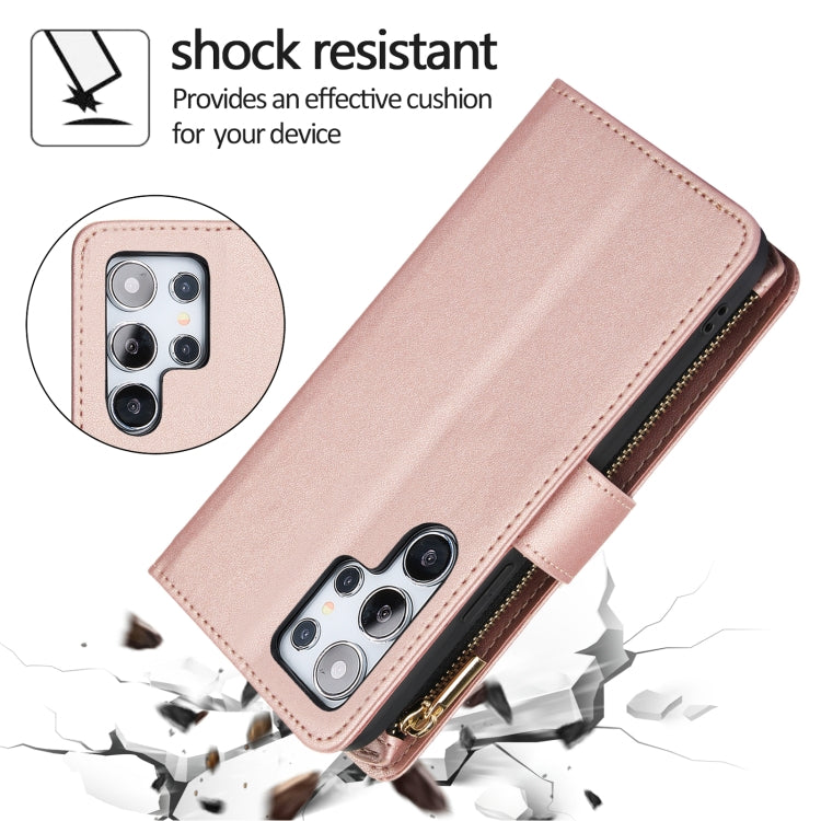 For Samsung Galaxy S24 Ultra 5G YM016 Rhombic Zipper Card Wallet Leather Phone Case with Lanyard(Rose Gold) - HoMEdemic™ 