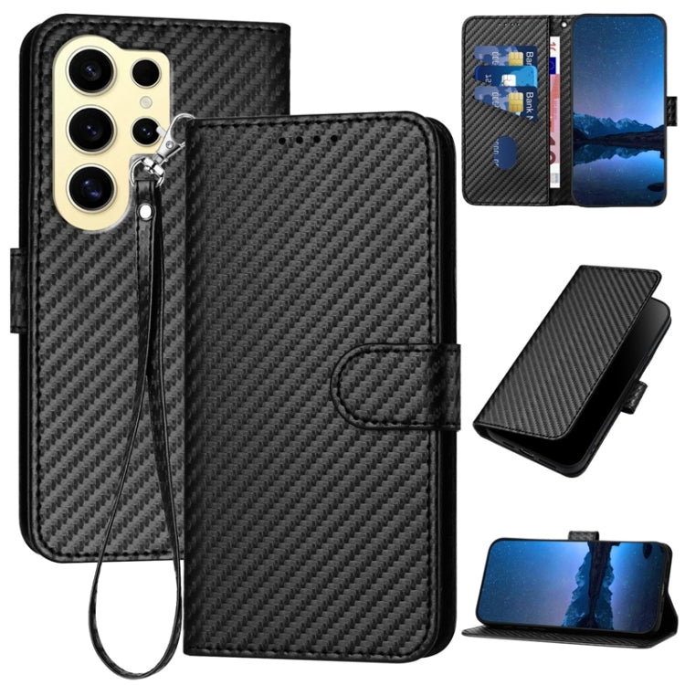 For Samsung Galaxy S24 Ultra 5G YX0070 Carbon Fiber Buckle Leather Phone Case with Lanyard(Black) - HoMEdemic™ 
