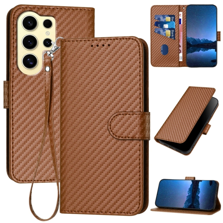 For Samsung Galaxy S24 Ultra 5G YX0070 Carbon Fiber Buckle Leather Phone Case with Lanyard(Coffee) - HoMEdemic™ 