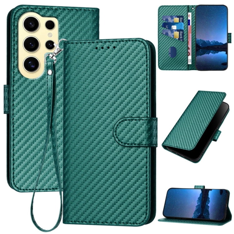 For Samsung Galaxy S24 Ultra 5G YX0070 Carbon Fiber Buckle Leather Phone Case with Lanyard(Dark Green) - HoMEdemic™ 