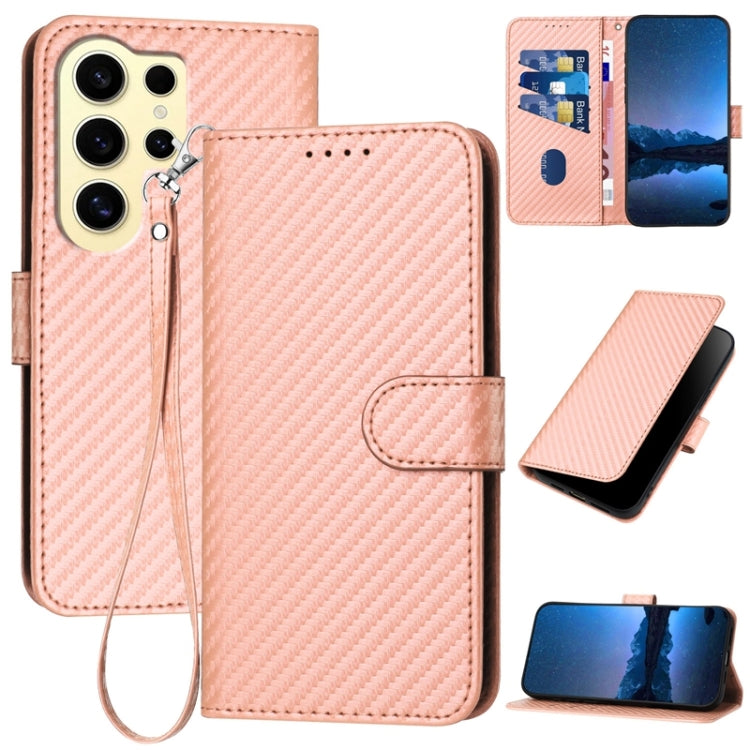 For Samsung Galaxy S24 Ultra 5G YX0070 Carbon Fiber Buckle Leather Phone Case with Lanyard(Pink) - HoMEdemic™ 
