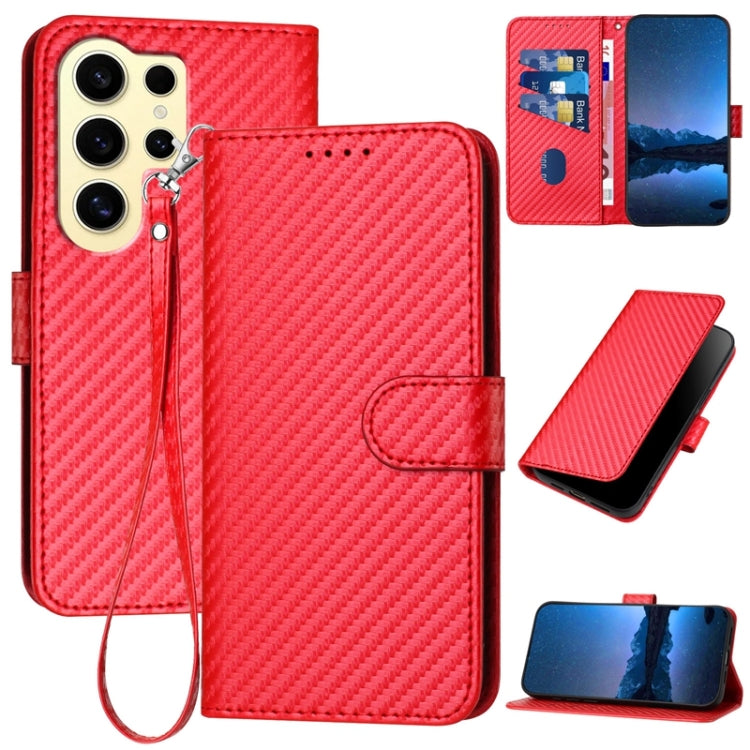 For Samsung Galaxy S24 Ultra 5G YX0070 Carbon Fiber Buckle Leather Phone Case with Lanyard(Red) - HoMEdemic™ 