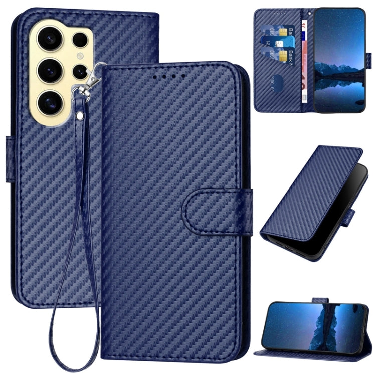 For Samsung Galaxy S24 Ultra 5G YX0070 Carbon Fiber Buckle Leather Phone Case with Lanyard(Royal Blue) - HoMEdemic™ 