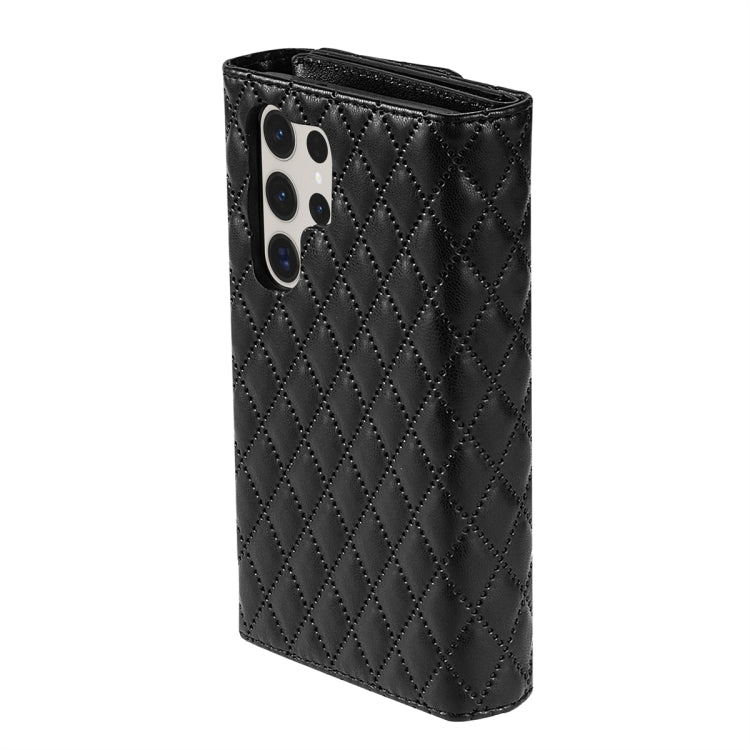 For Samsung Galaxy S24 Ultra 5G Zipper Multi-Card Wallet Rhombic Leather Phone Case(Black) - HoMEdemic™ 