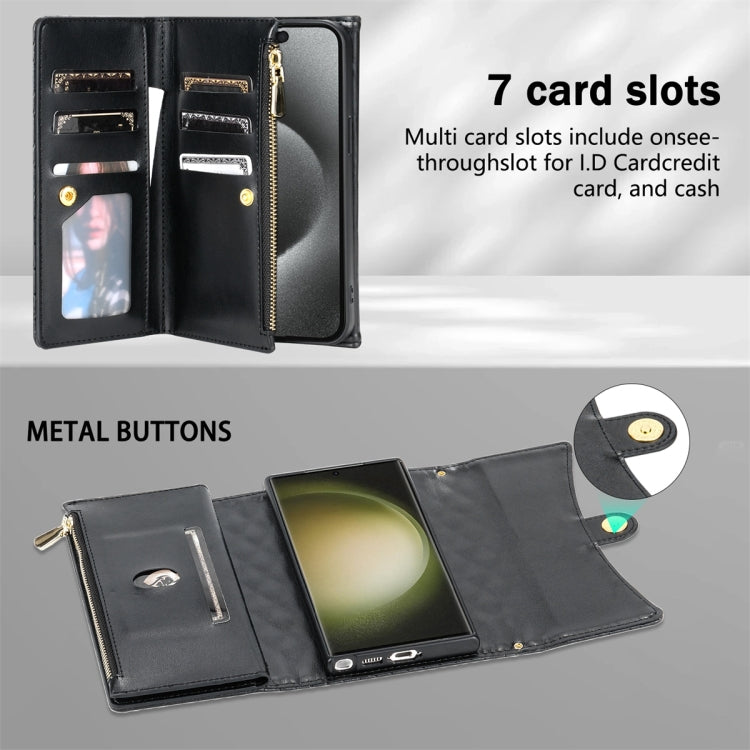 For Samsung Galaxy S24 Ultra 5G Zipper Multi-Card Wallet Rhombic Leather Phone Case(Black) - HoMEdemic™ 