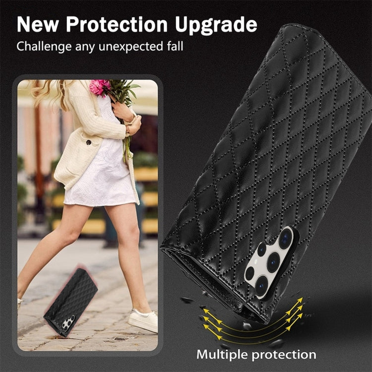 For Samsung Galaxy S24 Ultra 5G Zipper Multi-Card Wallet Rhombic Leather Phone Case(Black) - HoMEdemic™ 