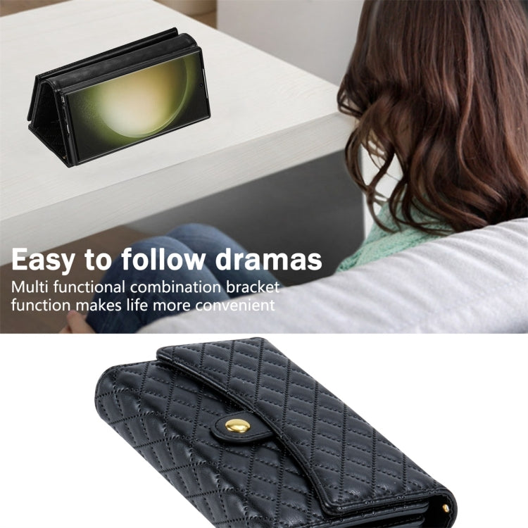 For Samsung Galaxy S24 Ultra 5G Zipper Multi-Card Wallet Rhombic Leather Phone Case(Black) - HoMEdemic™ 