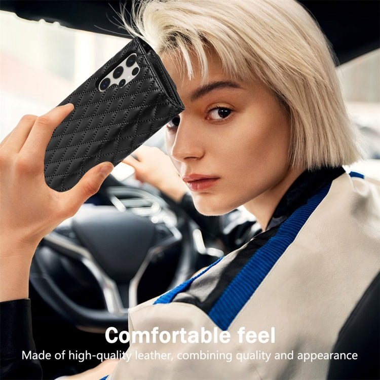 For Samsung Galaxy S24 Ultra 5G Zipper Multi-Card Wallet Rhombic Leather Phone Case(Black) - HoMEdemic™ 