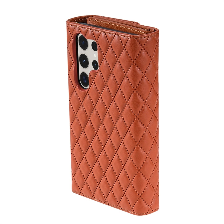 For Samsung Galaxy S24 Ultra 5G Zipper Multi-Card Wallet Rhombic Leather Phone Case(Brown) - HoMEdemic™ 