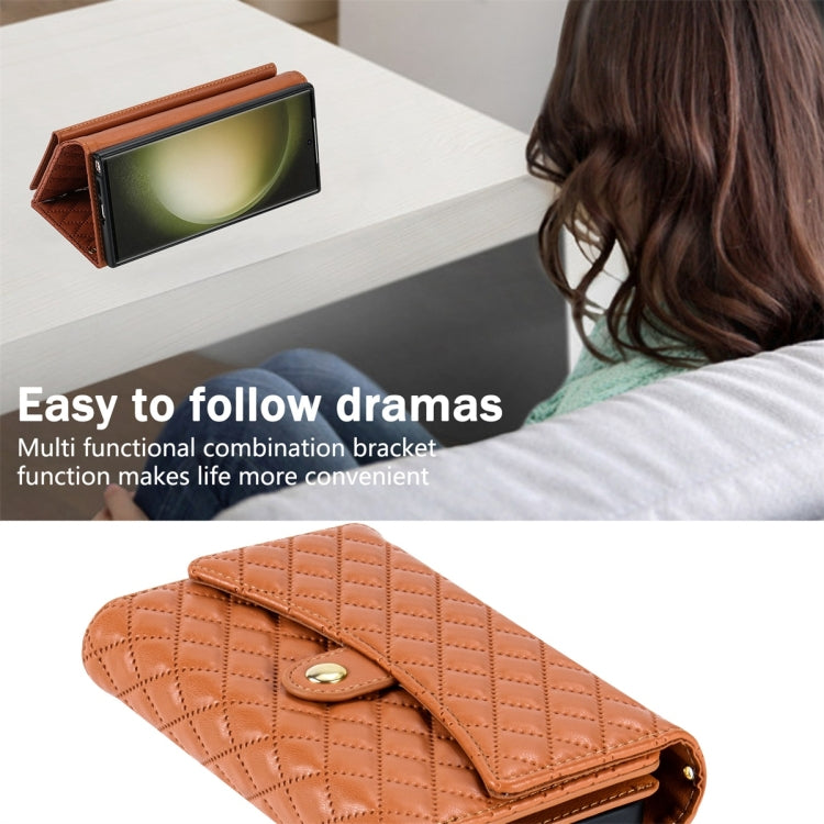 For Samsung Galaxy S24 Ultra 5G Zipper Multi-Card Wallet Rhombic Leather Phone Case(Brown) - HoMEdemic™ 