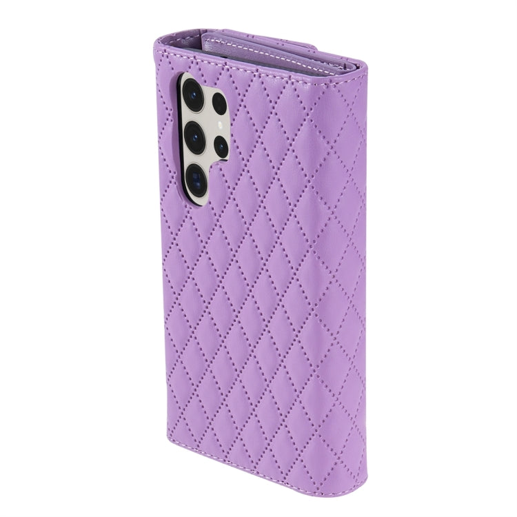 For Samsung Galaxy S24 Ultra 5G Zipper Multi-Card Wallet Rhombic Leather Phone Case(Purple) - HoMEdemic™ 