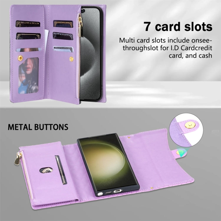 For Samsung Galaxy S24 Ultra 5G Zipper Multi-Card Wallet Rhombic Leather Phone Case(Purple) - HoMEdemic™ 