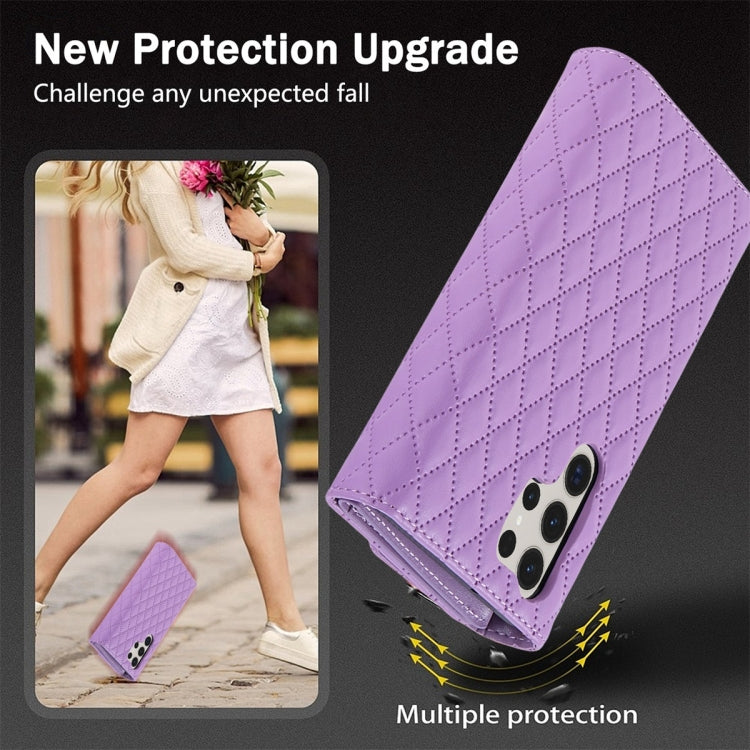 For Samsung Galaxy S24 Ultra 5G Zipper Multi-Card Wallet Rhombic Leather Phone Case(Purple) - HoMEdemic™ 