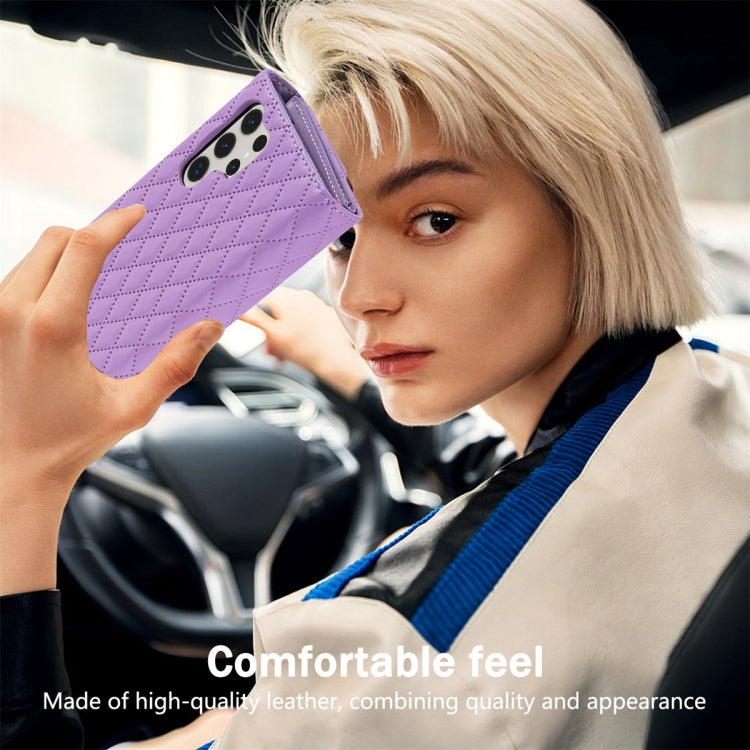 For Samsung Galaxy S24 Ultra 5G Zipper Multi-Card Wallet Rhombic Leather Phone Case(Purple) - HoMEdemic™ 