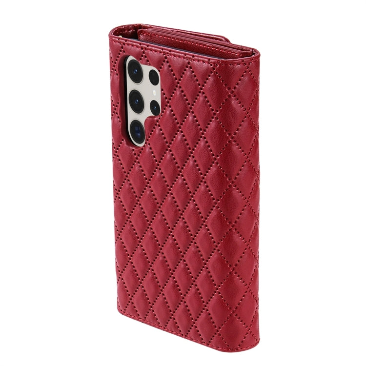 For Samsung Galaxy S24 Ultra 5G Zipper Multi-Card Wallet Rhombic Leather Phone Case(Red) - HoMEdemic™ 