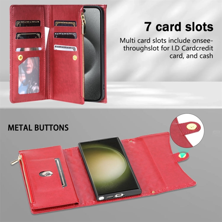For Samsung Galaxy S24 Ultra 5G Zipper Multi-Card Wallet Rhombic Leather Phone Case(Red) - HoMEdemic™ 