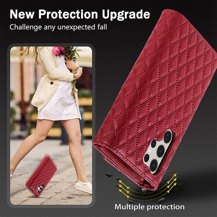 For Samsung Galaxy S24 Ultra 5G Zipper Multi-Card Wallet Rhombic Leather Phone Case(Red) - HoMEdemic™ 