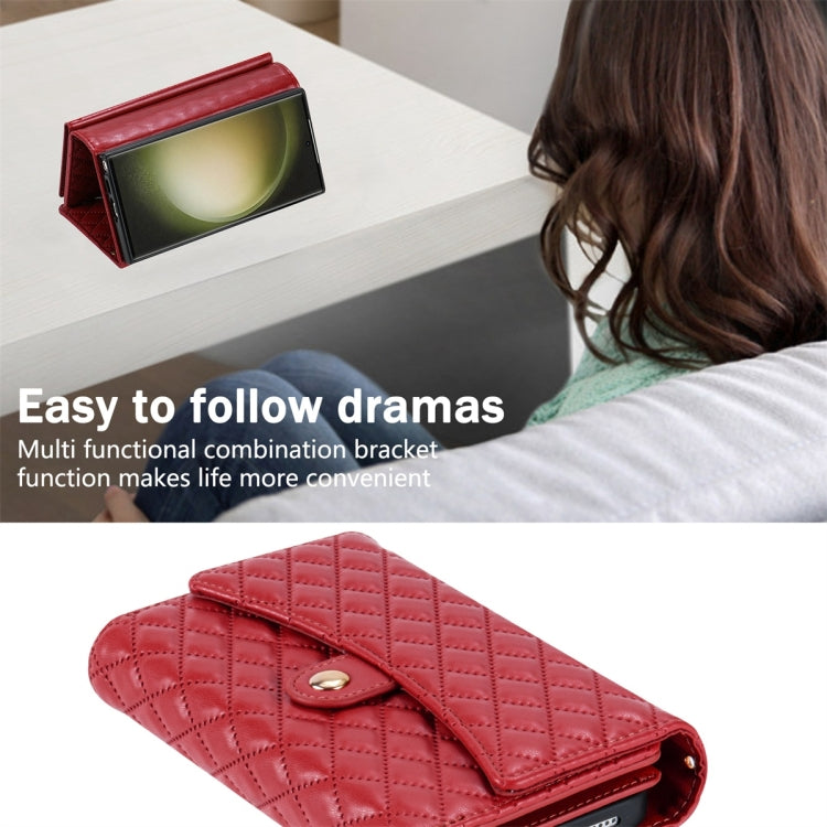 For Samsung Galaxy S24 Ultra 5G Zipper Multi-Card Wallet Rhombic Leather Phone Case(Red) - HoMEdemic™ 