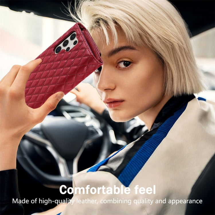 For Samsung Galaxy S24 Ultra 5G Zipper Multi-Card Wallet Rhombic Leather Phone Case(Red) - HoMEdemic™ 