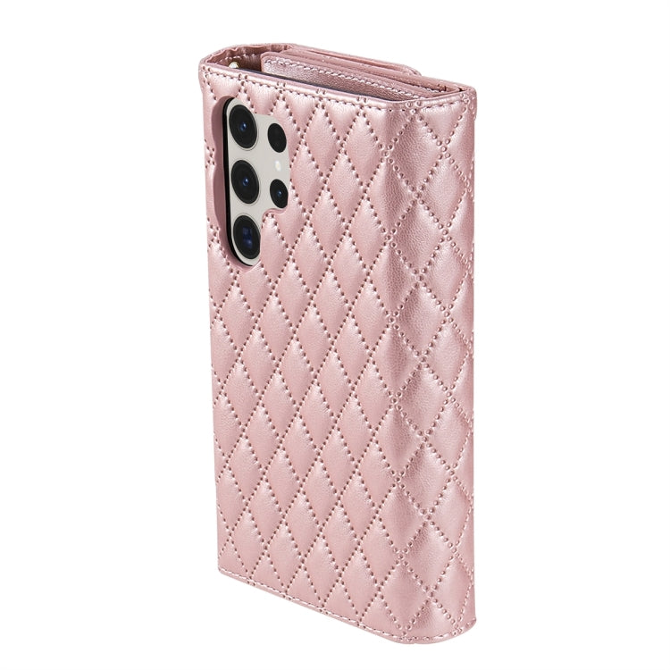 For Samsung Galaxy S24 Ultra 5G Zipper Multi-Card Wallet Rhombic Leather Phone Case(Rose Gold) - HoMEdemic™ 