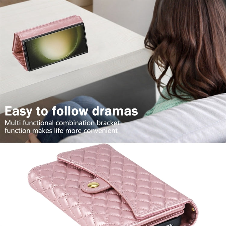 For Samsung Galaxy S24 Ultra 5G Zipper Multi-Card Wallet Rhombic Leather Phone Case(Rose Gold) - HoMEdemic™ 