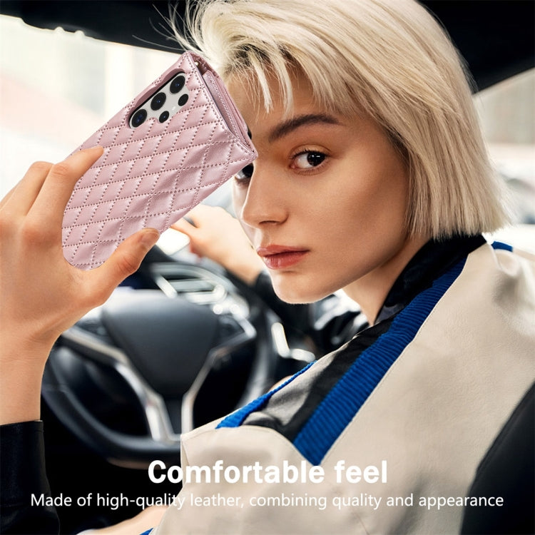 For Samsung Galaxy S24 Ultra 5G Zipper Multi-Card Wallet Rhombic Leather Phone Case(Rose Gold) - HoMEdemic™ 