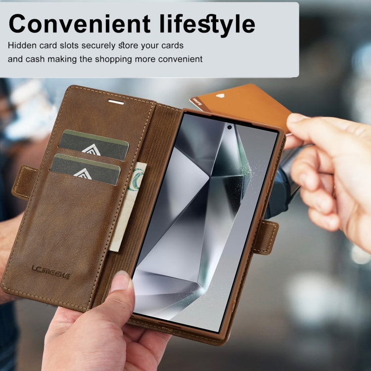 For Samsung Galaxy S24 Ultra LC.IMEEKE RFID Anti-theft Leather Phone Case(Brown) - HoMEdemic™ 