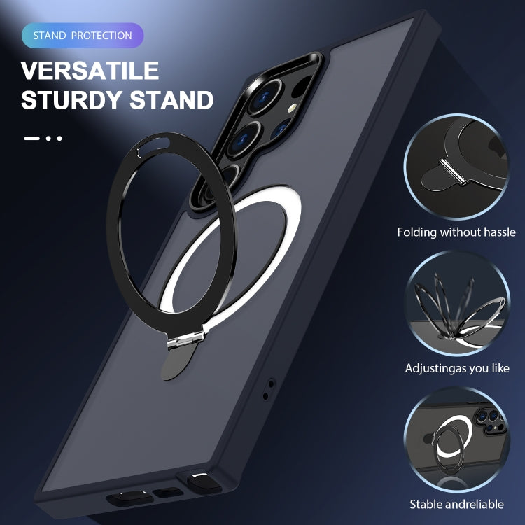 For Samsung Galaxy S24 Ultra MagSafe Holder Skin-feel PC Hybrid TPU Phone Case(Dark Blue) - HoMEdemic™ 