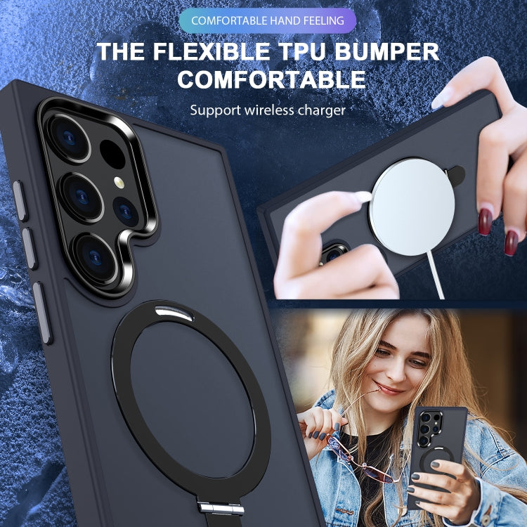 For Samsung Galaxy S24 Ultra MagSafe Holder Skin-feel PC Hybrid TPU Phone Case(Dark Blue) - HoMEdemic™ 