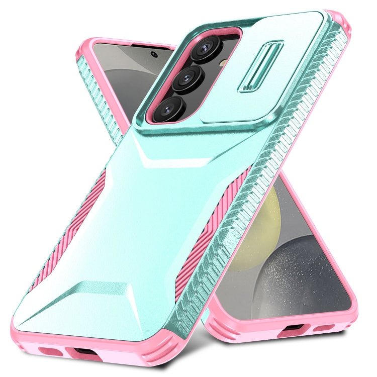 For Samsung Galaxy S25 5G / S24 5G Sliding Camshield Phone Case(Grey Green + Pink) - HoMEdemic™ 