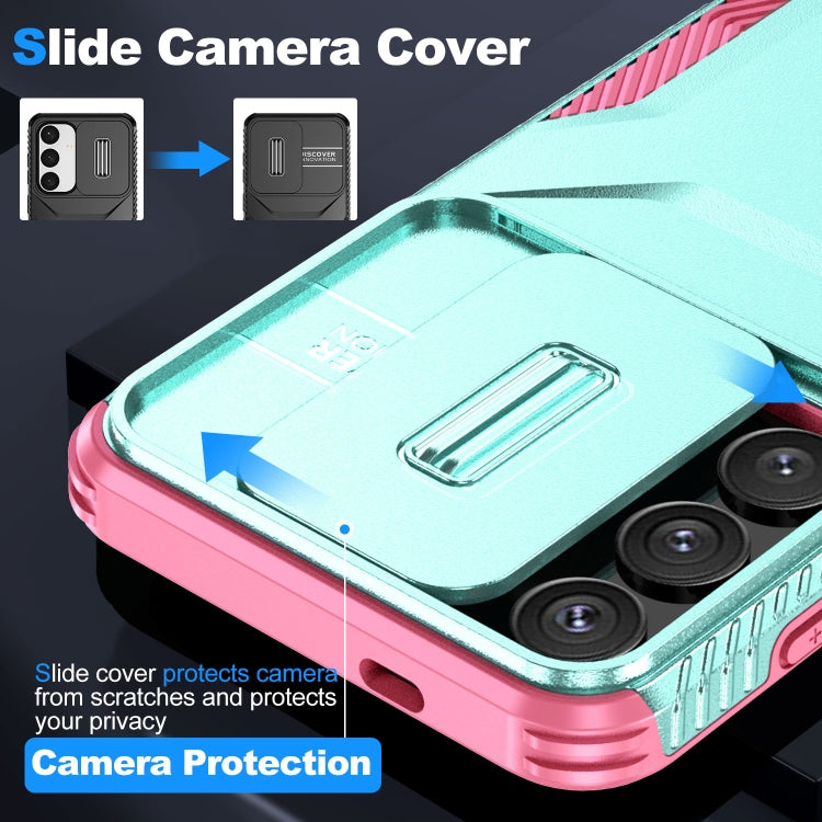 For Samsung Galaxy S25 5G / S24 5G Sliding Camshield Phone Case(Grey Green + Pink) - HoMEdemic™ 