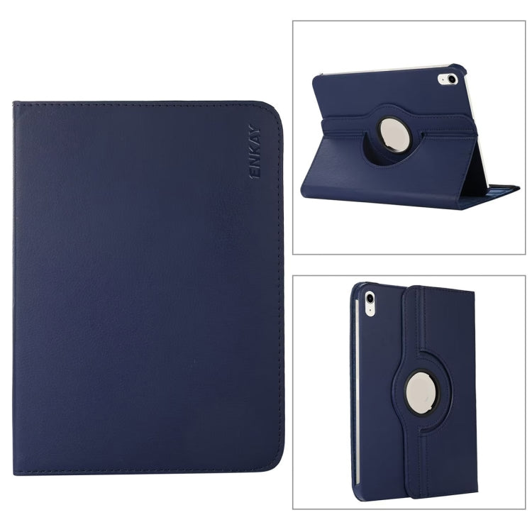 For iPad 2025 / 2022 ENKAY Hat-Prince 360 Degree Rotation Litchi Leather Smart Tablet Case(Dark Blue) - HoMEdemic™ 
