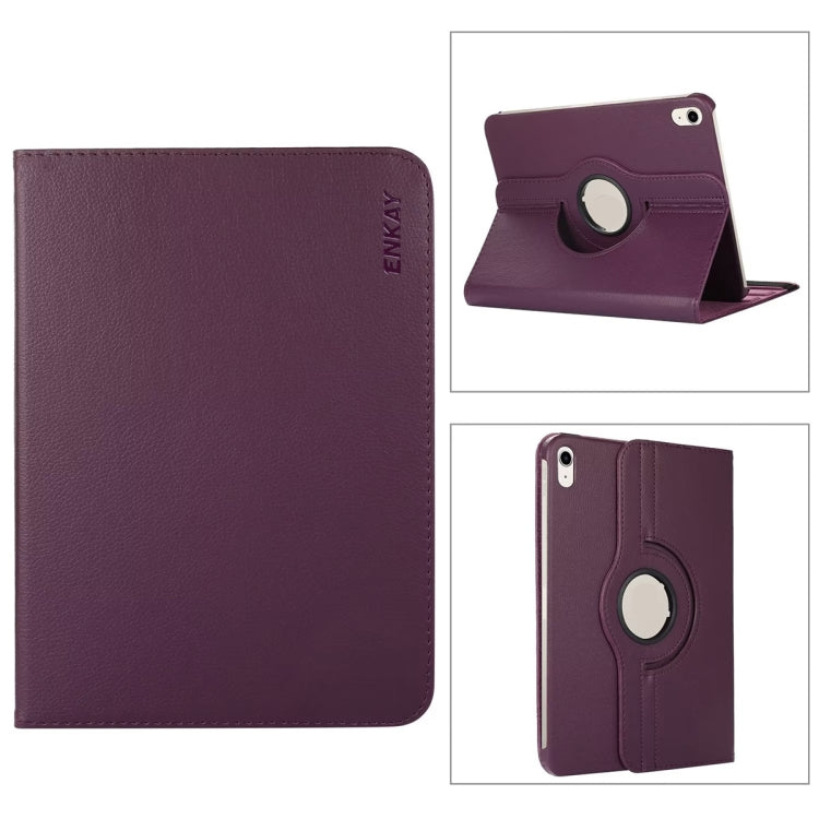 For iPad 2025 / 2022 ENKAY Hat-Prince 360 Degree Rotation Litchi Leather Smart Tablet Case(Dark Purple) - HoMEdemic™ 