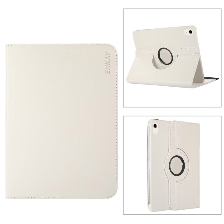 For iPad 2025 / 2022 ENKAY Hat-Prince 360 Degree Rotation Litchi Leather Smart Tablet Case(White) - HoMEdemic™ 