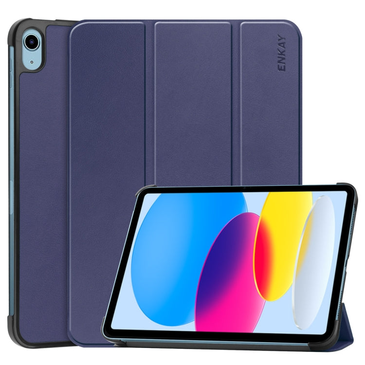 For iPad 2025 / 2022 ENKAY Tri-fold Custer Texture Leather Stand Smart Case(Dark Blue) - HoMEdemic™ 