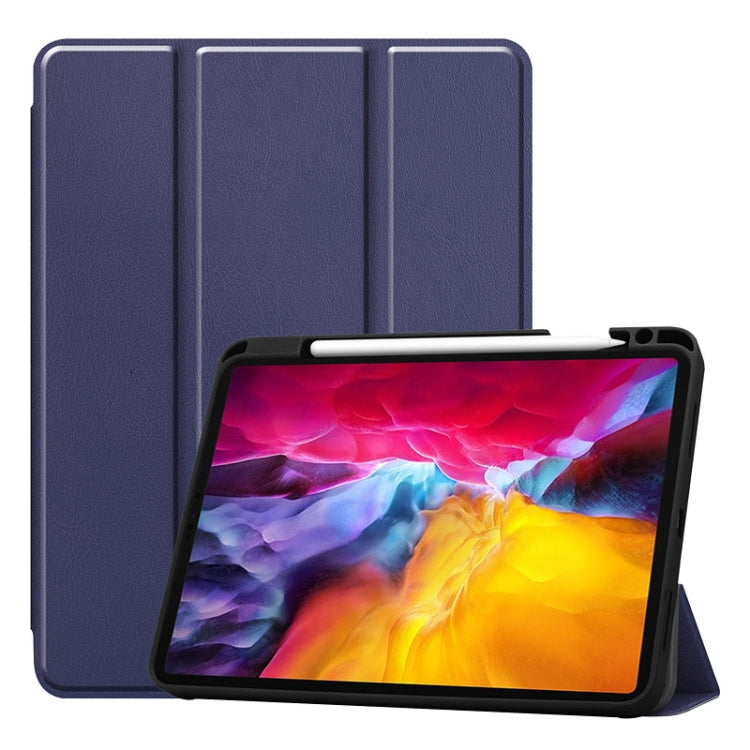 For iPad Pro 11 2022 / 2021 / 2020 ENKAY 3-Folding Shockproof TPU Cover Custer Texture PU Leather Tablet Case with Pencil Slot & Holder & Sleep / Wake-up Function(Dark Blue) - HoMEdemic™ 