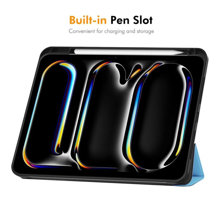 For iPad Pro 11 2024 ENKAY Tri-fold Custer Texture TPU Leather Smart Tablet Case with Pen Slot(Dark Blue) - HoMEdemic™ 